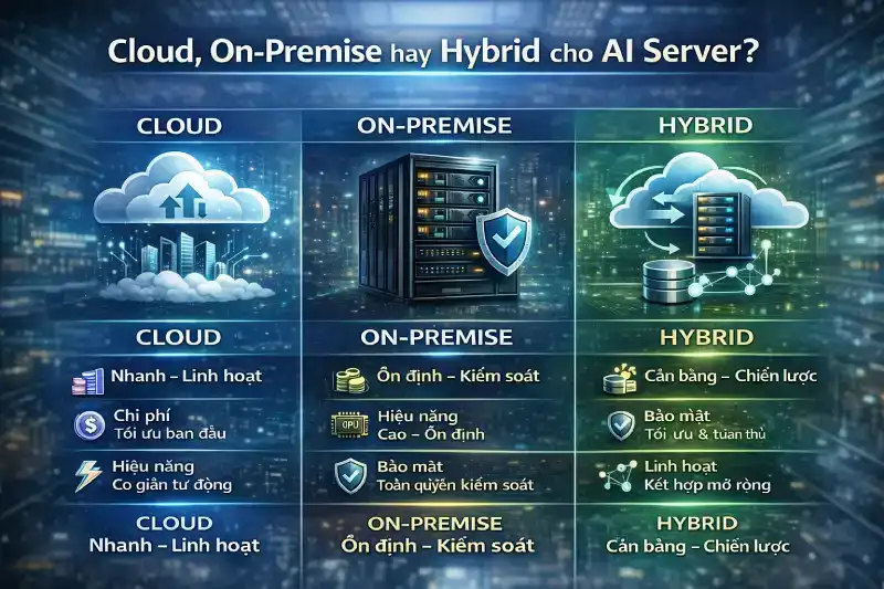 So sánh Cloud, Data Center On-Premise và Hybrid cho AI Server