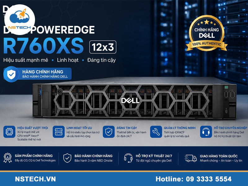 Địa chỉ bán Máy chủ Dell PowerEdge R760XS 12x3