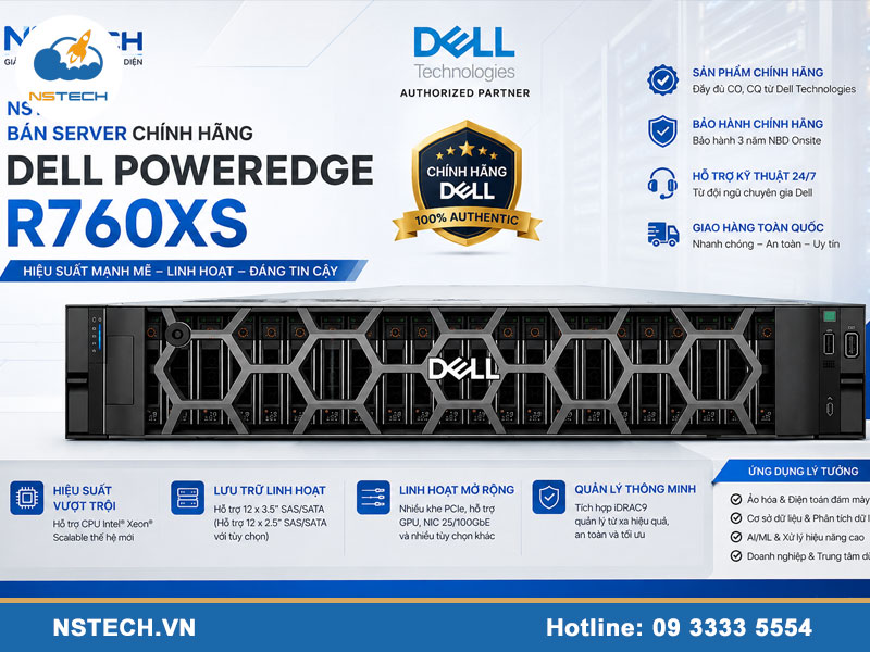 Địa chỉ bán máy chủ Dell PowerEdge R760XS 12x3.5 chính hãng Địa chỉ bán Máy chủ Dell PowerEdge R760XS 12x3
