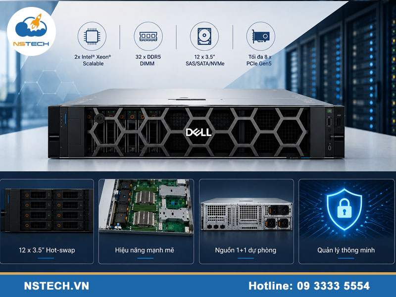 Thông số kỹ thuật & cấu hình máy chủ Dell PowerEdge R760XS 12x3.5