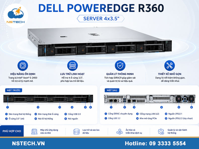 Hướng dẫn sử dụng máy chủ Dell PowerEdge R360 Server 4x3.5 Hướng dẫn sử dụng Máy chủ Dell PowerEdge R360 Server 4x3
