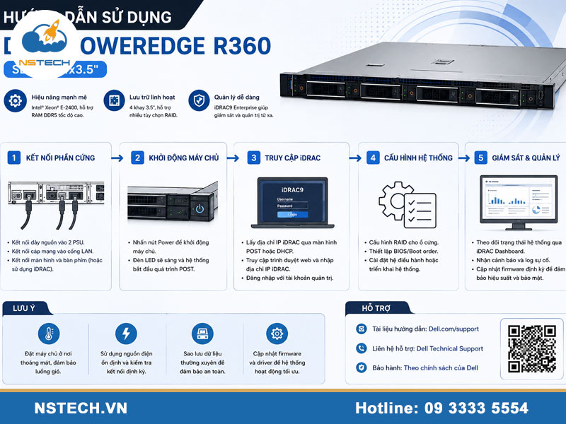 Hướng dẫn sử dụng máy chủ Dell PowerEdge R360 Server 4x3.5 Hướng dẫn sử dụng Máy chủ Dell PowerEdge R360 Server 4x3