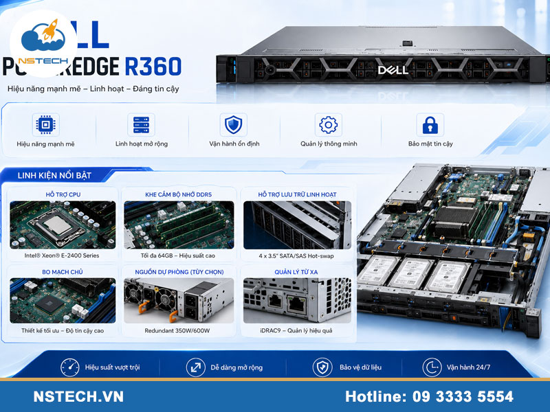 Linh phụ kiện máy chủ Dell PowerEdge R360 Server 4x3.5 