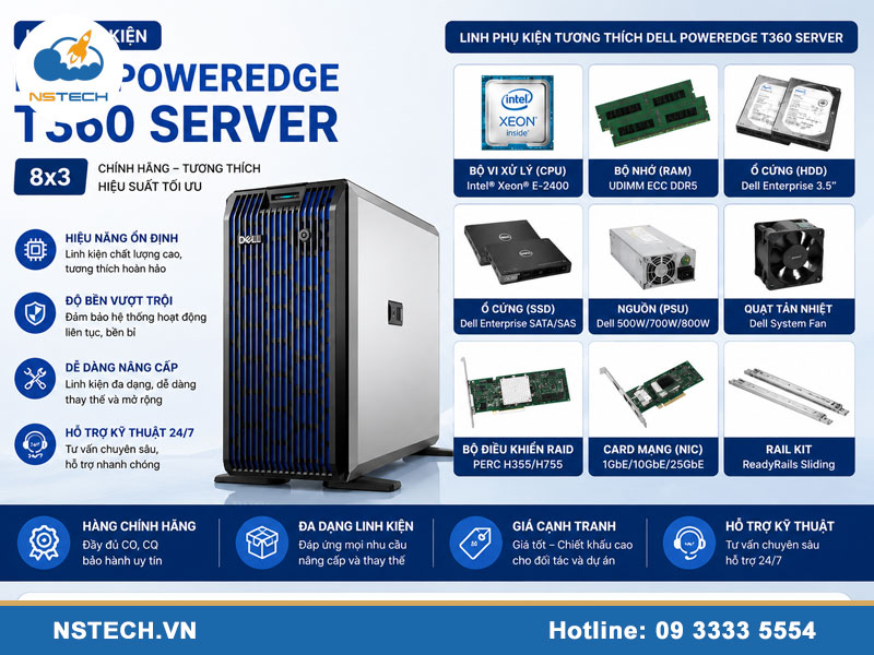 Linh phụ kiện máy chủ Dell PowerEdge T360 Server 8x3.5