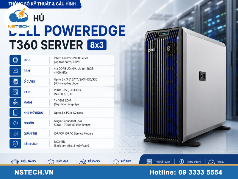 Thông số kỹ thuật & cấu hình Máy chủ Dell PowerEdge T360 Server 8x3