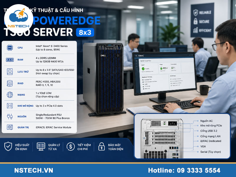 Thông số kỹ thuật & cấu hình Máy chủ Dell PowerEdge T360 Server 8x3