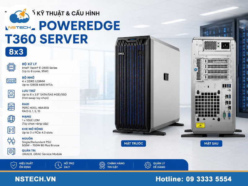 Thông số kỹ thuật & cấu hình Máy chủ Dell PowerEdge T360 Server 8x3