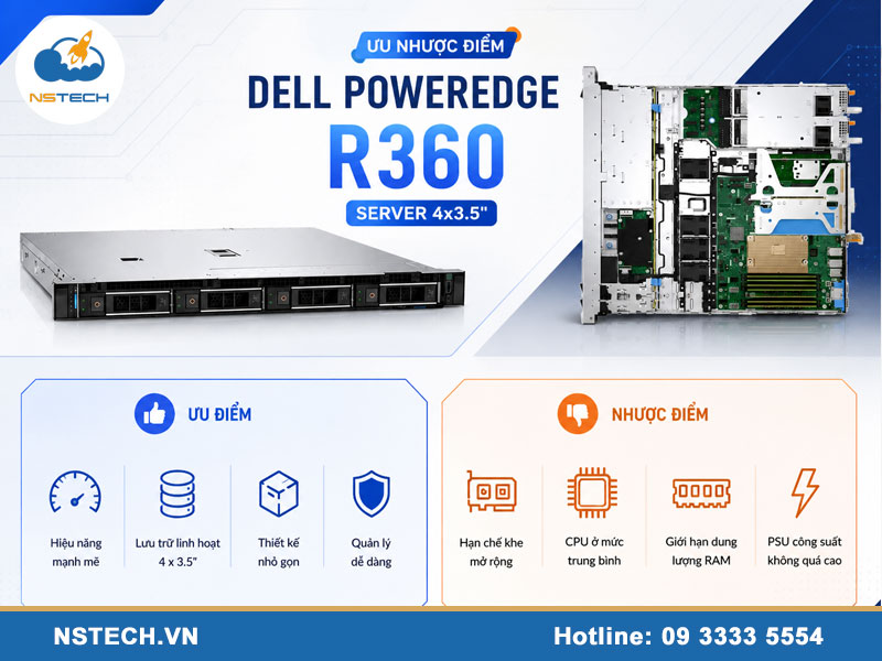 Ưu nhược điểm của Máy chủ Dell PowerEdge R360 Server 4x3