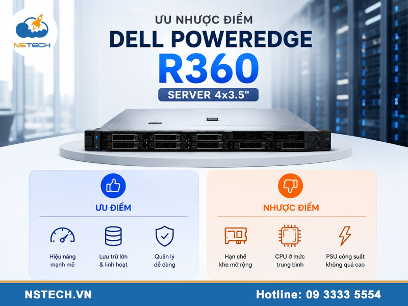 Ưu nhược điểm của Máy chủ Dell PowerEdge R360 Server 4x3