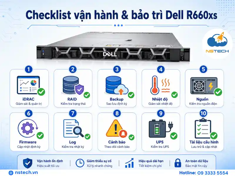 Checklist vận hành và bảo trì Dell PowerEdge R660xs