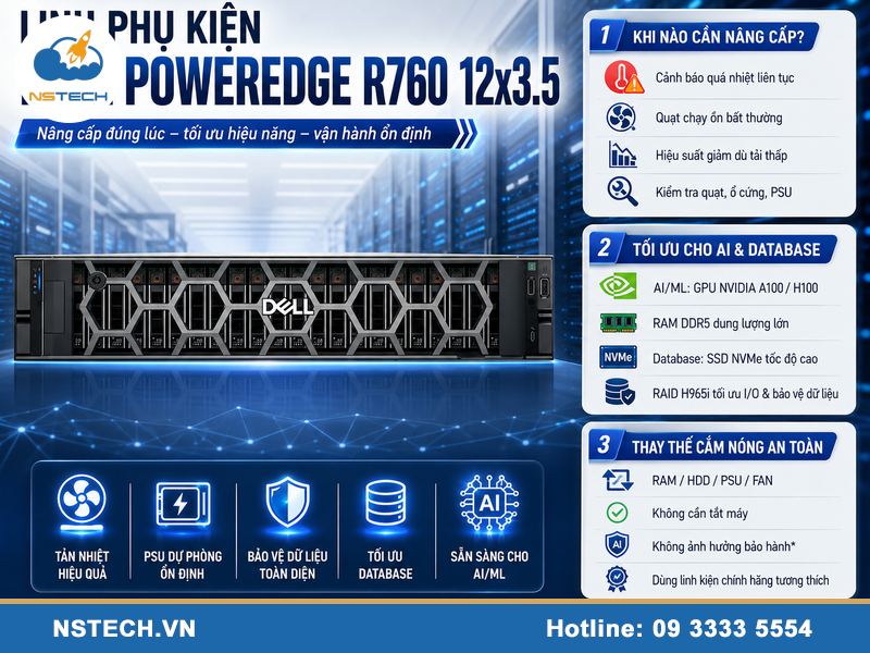 Linh phụ kiện máy chủ Dell PowerEdge R760 12x3.5 cao cấp