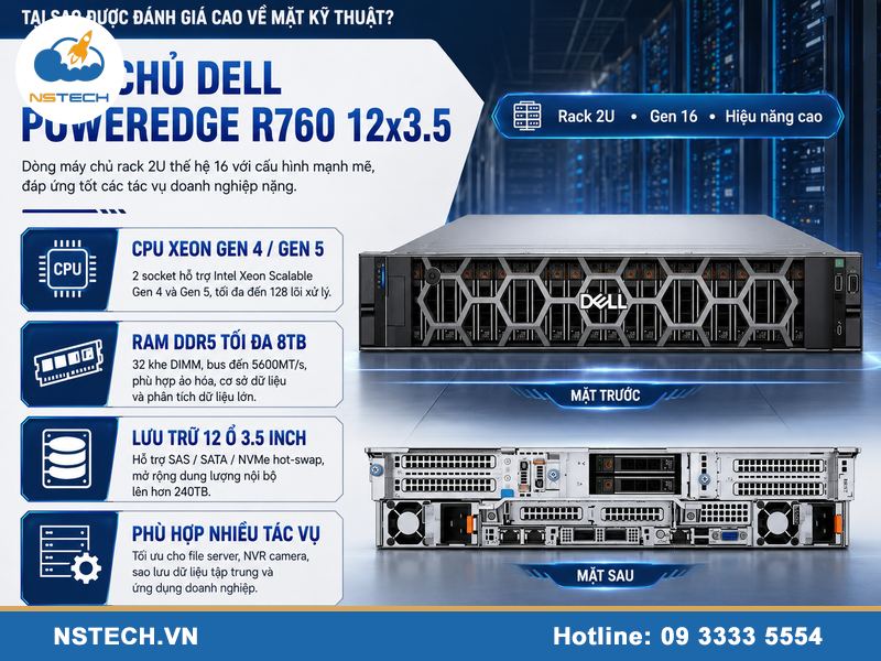 Thông số kỹ thuật & cấu hình Máy chủ Dell PowerEdge R760 12x3.5