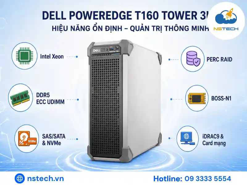 Máy Chủ Dell PowerEdge T160 chính hãng Thành phần cấu hình Dell T160