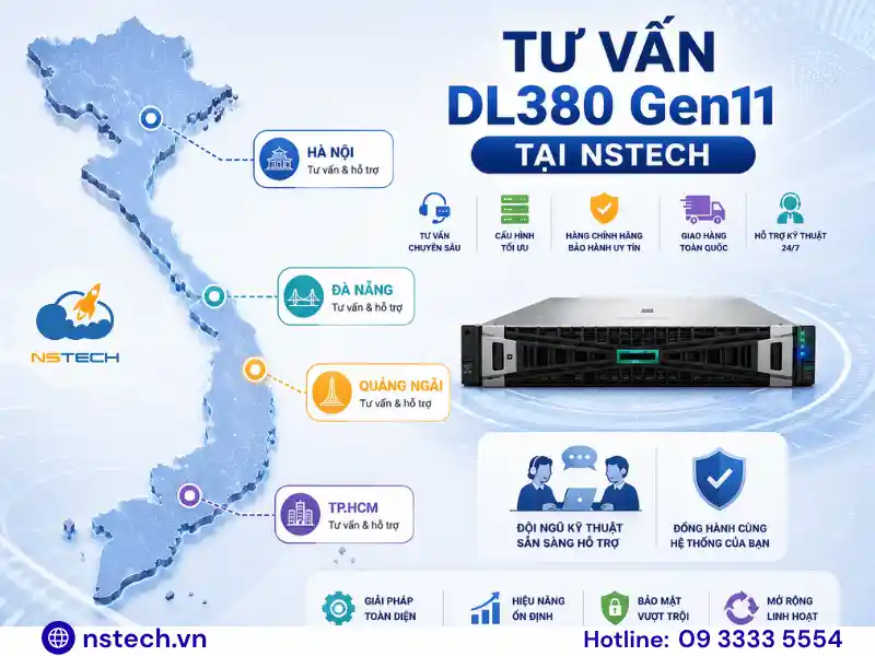 Địa chỉ bán Máy chủ HPE ProLiant DL380 Gen11 chính hãng Khu vực tư vấn HPE DL380 Gen11 của NSTECH