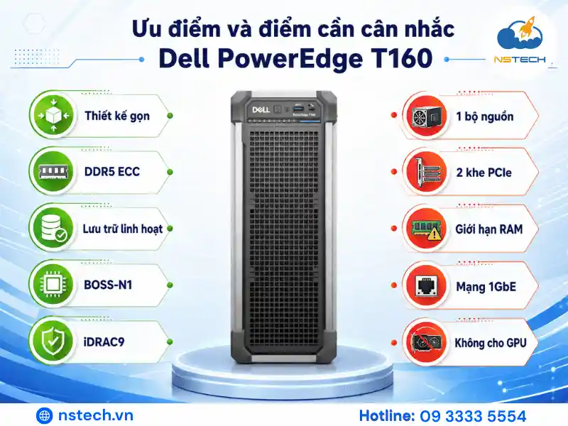 Review Máy Chủ Dell PowerEdge T160 Ưu điểm và điểm cần cân nhắc của Dell PowerEdge T160