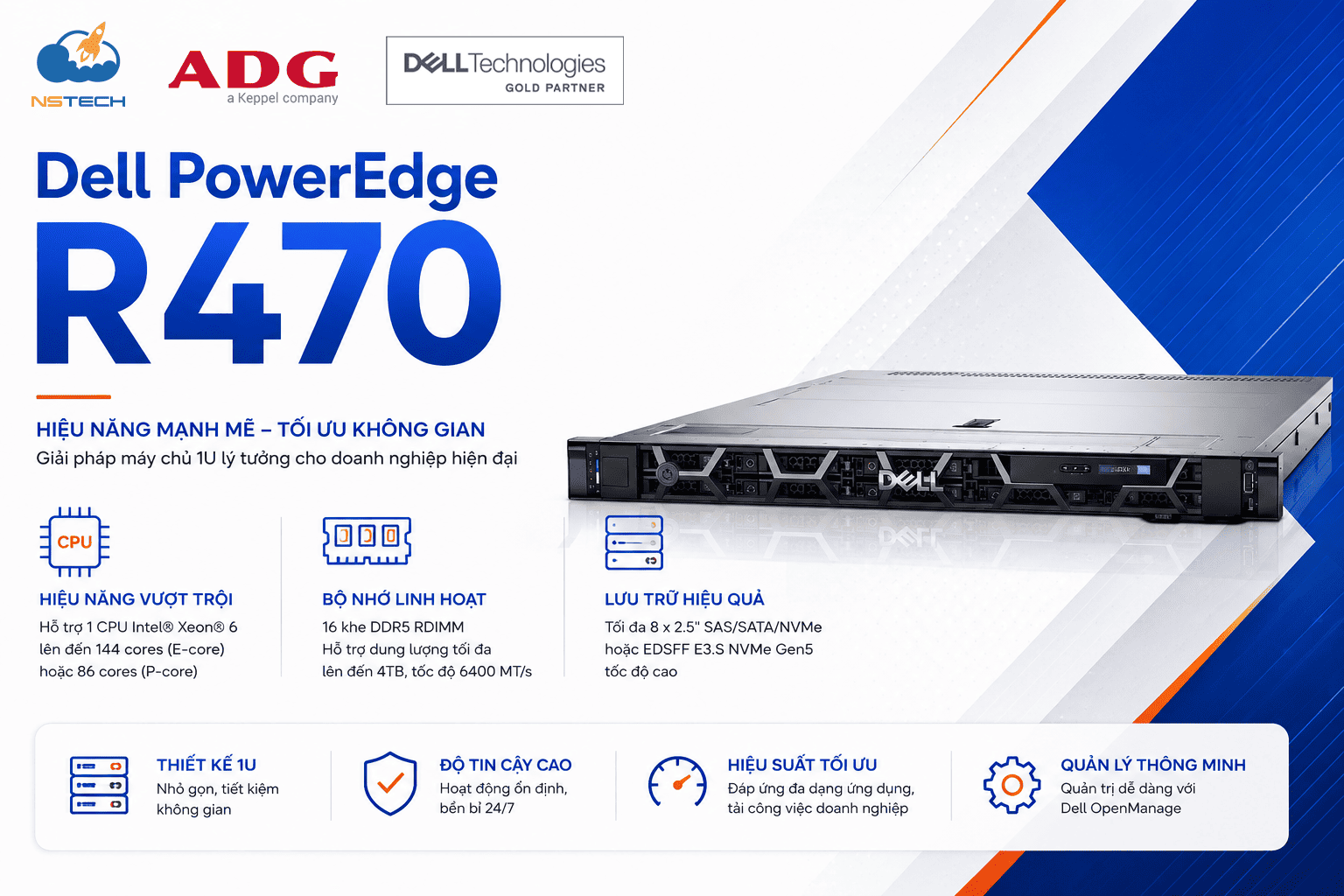Máy Chủ Dell PowerEdge R470: Bước Nhảy Vọt Hiệu Năng Chuẩn 1U