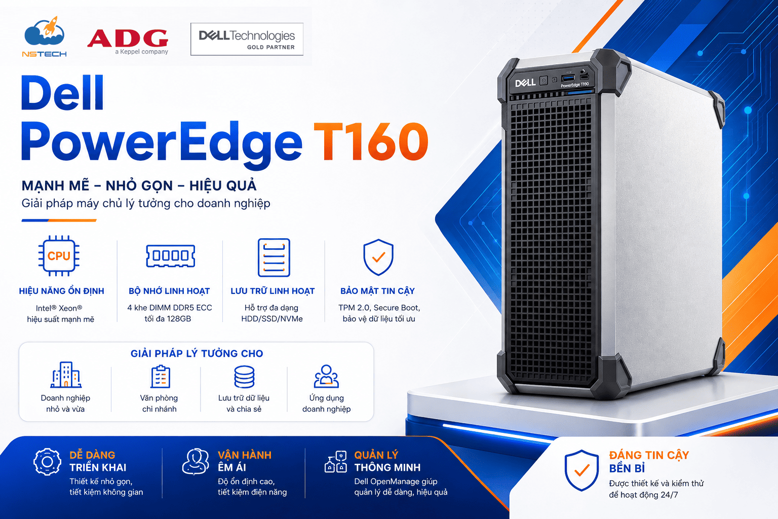Dell PowerEdge T160: Máy Chủ Nhỏ Gọn, Sức Mạnh Vượt Trội