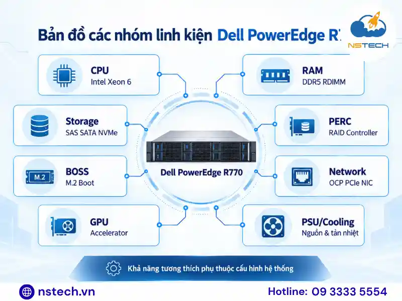 Linh phụ kiện Máy chủ Dell PowerEdge R770 Bản đồ các nhóm linh kiện Dell R770