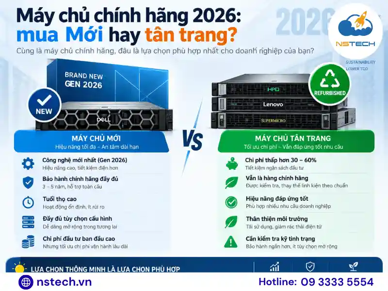 Máy chủ chính hãng 2026 so sánh chi phí sở hữu giữa Dell HPE Lenovo Supermicro Mua máy chủ mới hay tân trang