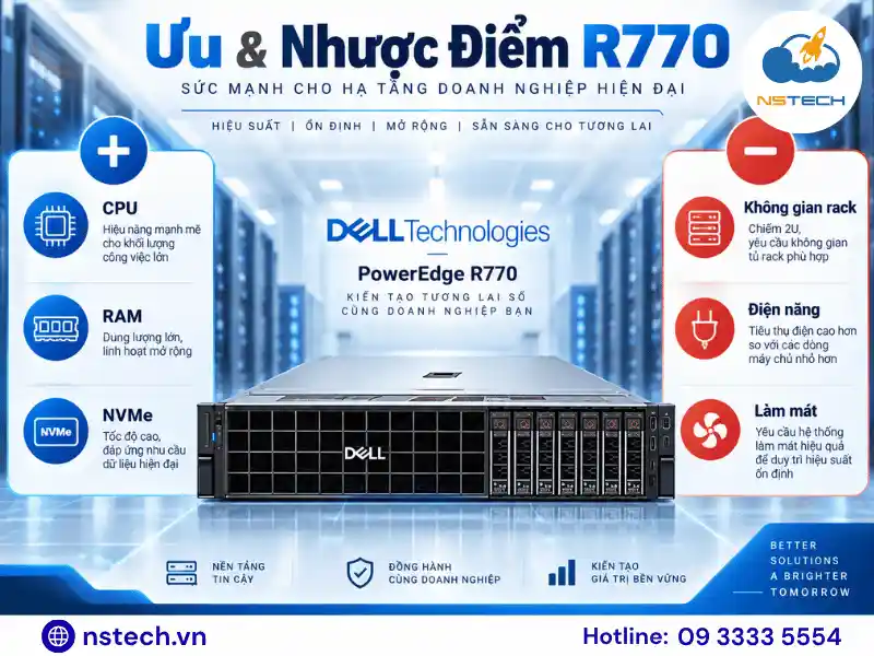 Ưu nhược điểm của Máy chủ Dell PowerEdge R770 Ưu & Nhược Điểm R770