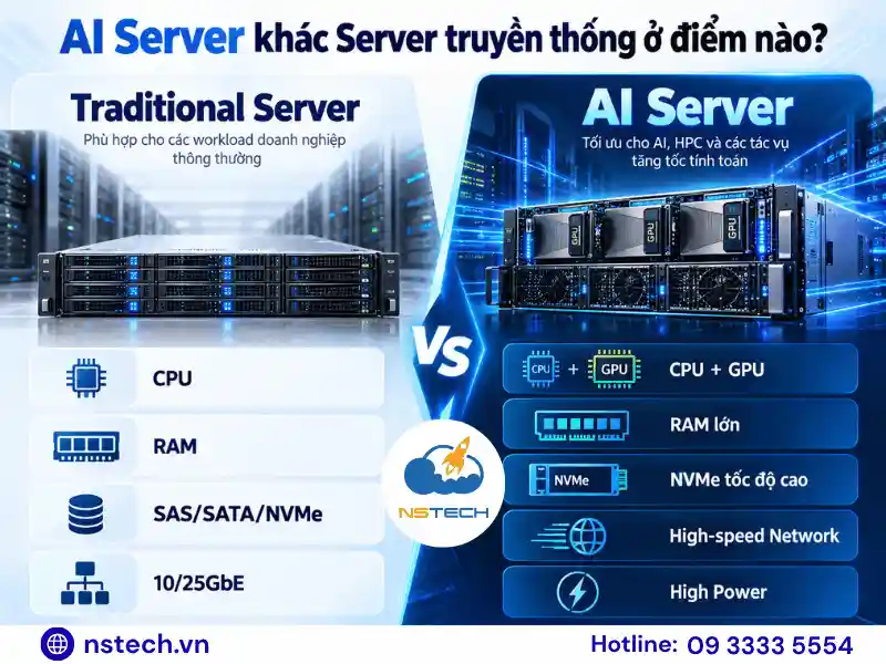 So sánh AI Server và server truyền thống