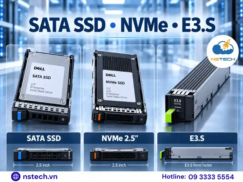 Linh phụ kiện Máy chủ Dell PowerEdge R670 Các loại ổ cứng SSD SATA, NVMe 2.5 inch và EDSFF E3.S hỗ trợ Dell R670